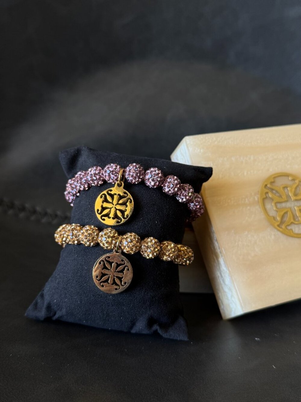 Set of 2 Rustic Cuff Beaded Bedazzled Bracelets and Wood Box